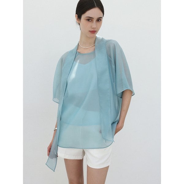 Half overfit sheer blouse - AQUA MINT
