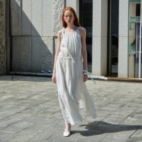 VALERIO Neck String Point Sleeveless Pleated Dress_Off White