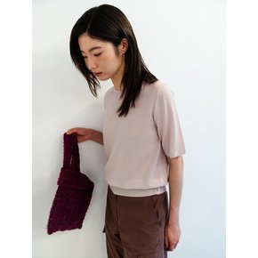 SIGNATURE WOOL HALF SLEEVE KNIT TOP_LIGHT PINK