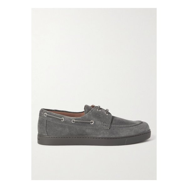 Leather-Trimmed Suede Boat Shoes 그레이