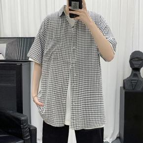 남자 여름 베이직셔츠 오버핏 캐주얼 체크 셔츠 (S8377743)