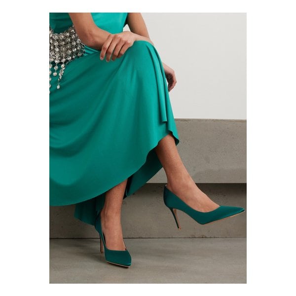 지안비토 새틴 펌프스 85mm 에메랄드 46376663162838909