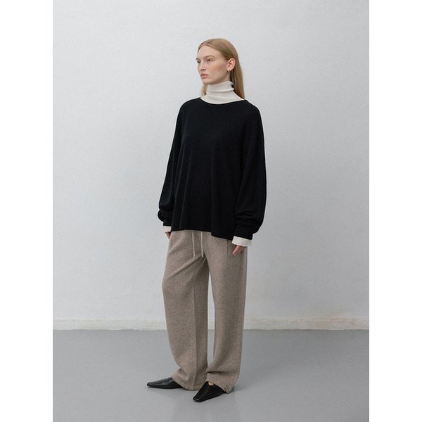 Wool cashmere boat neck pullover_Black