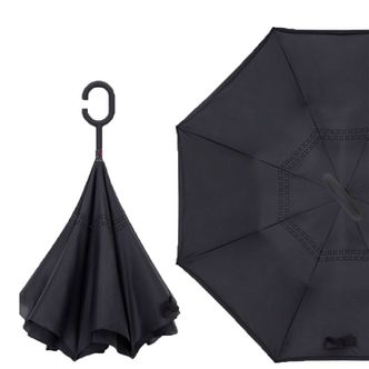 오너클랜 C형 손잡이 역방향 거꾸로 접는 장우산 장마철 우산