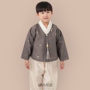 남아 한복 순 금박 마고자 브라운