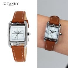 [TANDY] 탠디 시그니쳐 모던스퀘어 여성용 가죽시계 T-1916 실버브라운