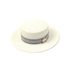 Blue Mono Line White Panama Hat 파나마햇