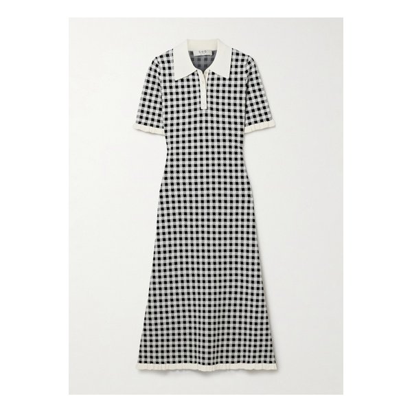 세이지 러플 체크 자카드 니트 미디 드레스 블랙 46376663162873779