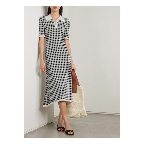 세이지 러플 체크 자카드 니트 미디 드레스 블랙 46376663162873779