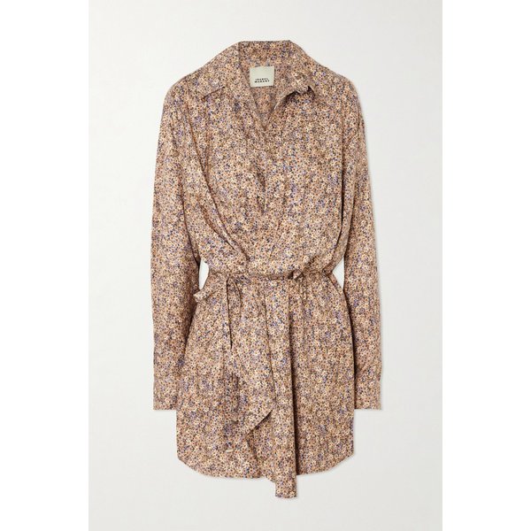 하모니 플로럴 프린트 새틴 자카드 랩 미니 원피스 46376663162989502