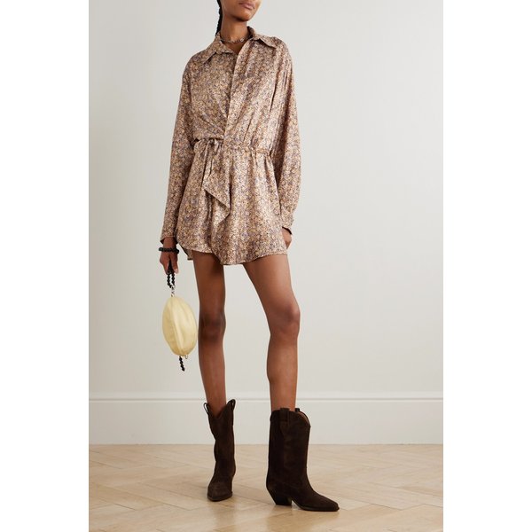 하모니 플로럴 프린트 새틴 자카드 랩 미니 원피스 46376663162989502