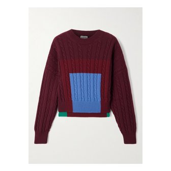 로에베 레이어드 케이블 니트 울 스웨터 버건디 46376663162915115