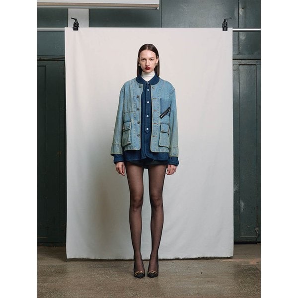 BLUE SHADOW POCKET CREWNECK DENIM WORKER JACKET