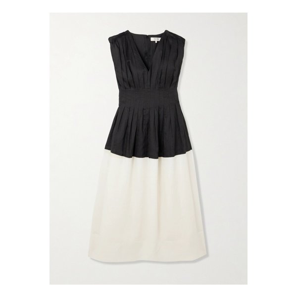 니콜라 투톤 핀턱 라미 미디 드레스 블랙 46376663162873829