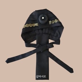 여아한복 모자 진주 호박 장식 검정 굴레