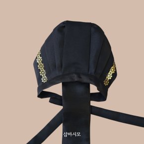 여아한복 모자 진주 호박 장식 검정 굴레