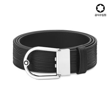 몽블랑 [공식] 말발굽형 샤이니 팔라듐 버클 35mm 4810 블랙/플레인 블랙 리버서블 레더 벨트 198634