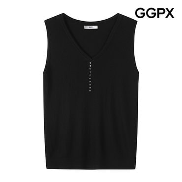 GGPX 스터드 V넥 골지 민소매 니트 (GP4KP052F)