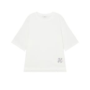 [HSTS-4BC25] 헤지스레이디스 루즈핏 로고프린트 5부소매 라운드넥 티셔츠