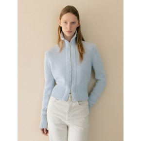 collar neck two way zip-up cardigan (light blue)