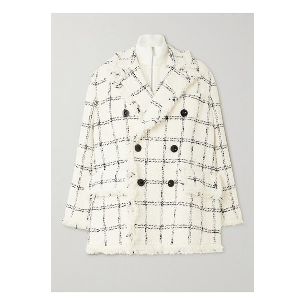 리브 레이어드 프레이드 체크 울 블렌드 트위드 재킷 1647597324824020