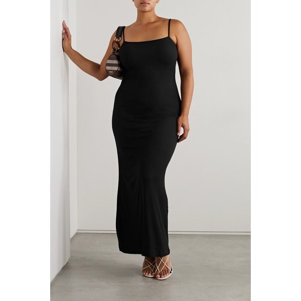 스킴스 소프트 라운지 골지 롱 스트레치 모달 슬립 드레스 오닉스 블랙 1647597279870938