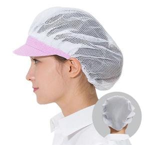 핑크체크 전체 망사 주방 위생모자