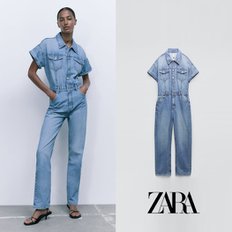 ZARA 자라 롱 블루 데님 점프수트