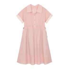 오픈 카라 반팔 레터링 허리 밴딩 롱 원피스 U3F21WOP020