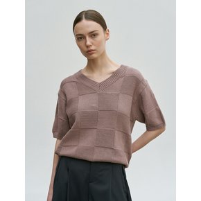 LINEN BLEND CHECK KNIT TOP