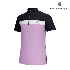 김영주 골프웨어 남성 나일론 트리코트 냉감 배색 집업 티셔츠