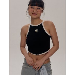 Halterneck Strap Logo Sleeveless Sleeveless Cropped Top [Gray]