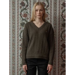 LACCUN HOTEL TWIST  V-NETK KNIT BROWN