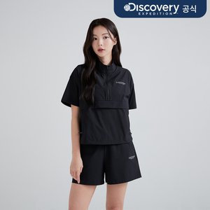 디스커버리 여성 우븐 쿨터치 하이넥 반팔 아노락 (BLACK)