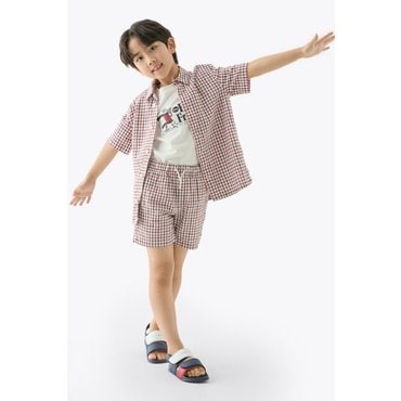 타미힐피거키즈 25년 S/S     T42F1PPQ630BT1      시어서커 쇼츠  (블루, 레드블루 체크)