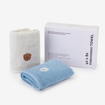 데일리라이크 40x80 자수 타월 150g (2P) - 04 Bichon & Poodle