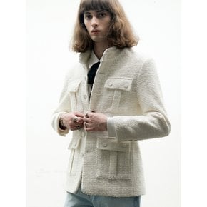 Lame Boucle Tweed Field Jacket(White)_UTO-FB47