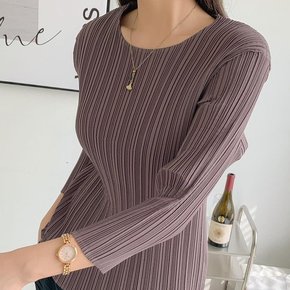여성 주름티셔츠 플리츠 라운드 칠부 가을 티셔츠