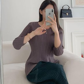여성 주름티셔츠 플리츠 라운드 칠부 가을 티셔츠