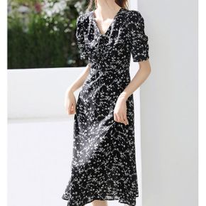 브이랩 리본끈넥 플라워 원피스 B97177_P392769844