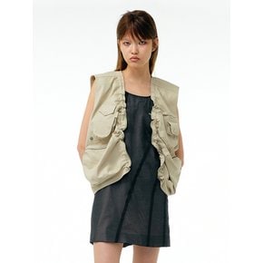 Utilitarian pocketed tie-detailed vest (Beige)