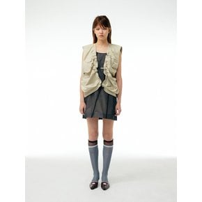 Utilitarian pocketed tie-detailed vest (Beige)