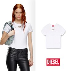 DIESEL 디젤 화이트 슬림핏 작은 타원 D 티셔츠