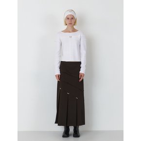 STUD HALF PLEATS LONG SKIRT (DARK WALNUT)