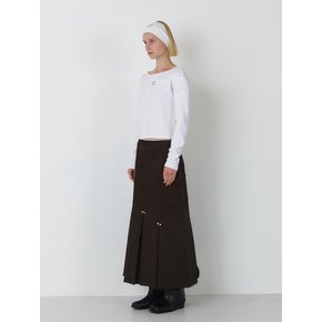 STUD HALF PLEATS LONG SKIRT (DARK WALNUT)