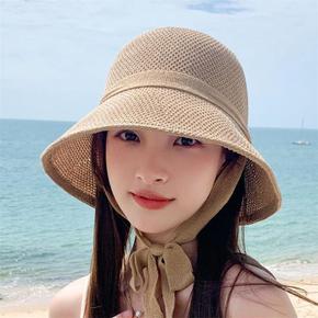 [더블디] 여성 밀짚 끈장식 데일리 비치 바다 썬캡 HAT71 (S10317530)