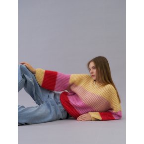 Mohair color block sweater (red)