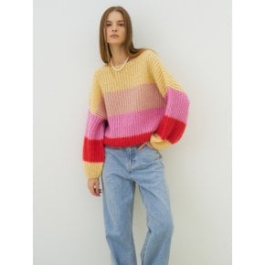 Mohair color block sweater (red)