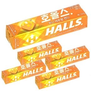 HALLS 호올스 스틱 멘톨 사탕 졸음방지 캔디 허니레몬 5개