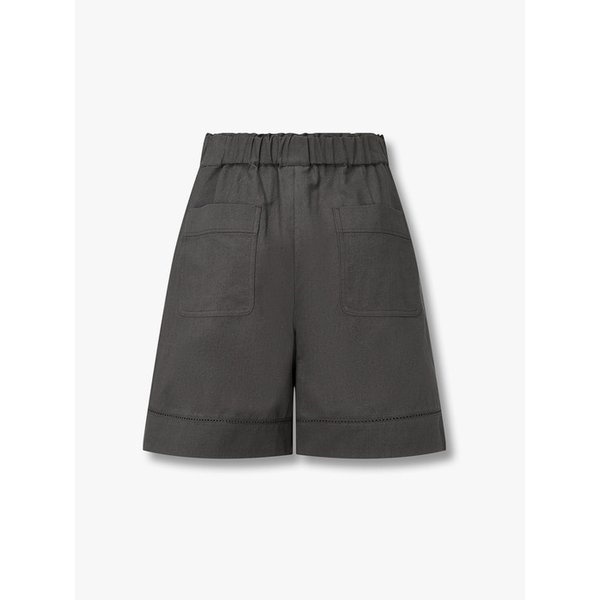 원 턱 플리츠 백 밴딩 쇼츠_다크 그레이 7215230502